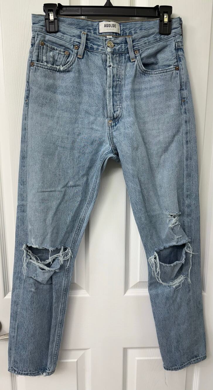 Agolde size 25 buttonfly distressed Jamie high rise jeans light wash denim
